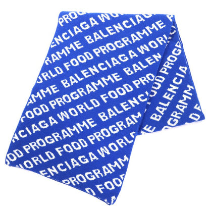 Balenciaga 612960 Wool Jacquard Logo Large Scarf Blue White Made In Italy