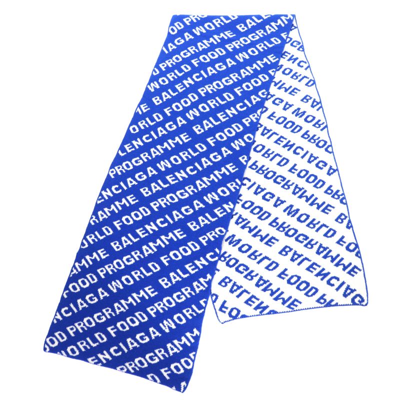 Balenciaga 612960 Wool Jacquard Logo Large Scarf Blue White Made In Italy
