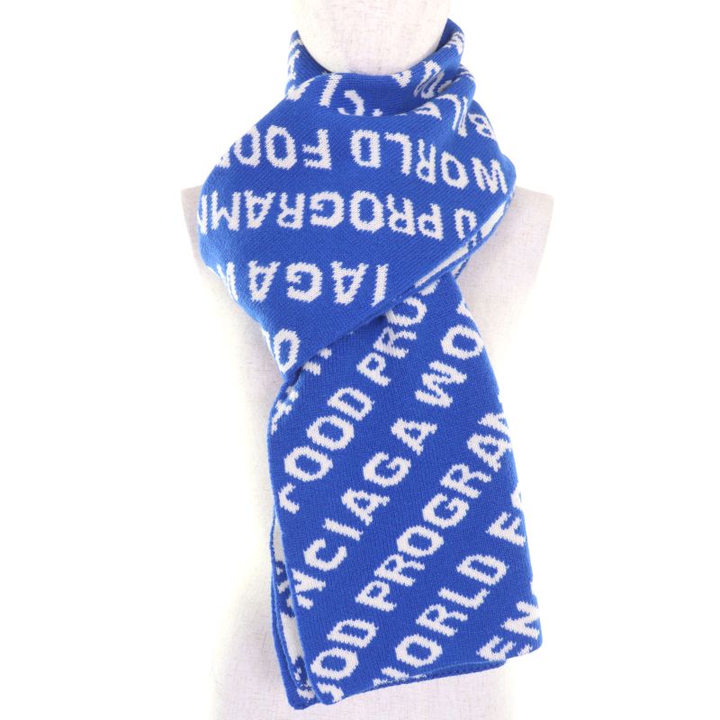 Balenciaga 612960 Wool Jacquard Logo Large Scarf Blue White Made In Italy