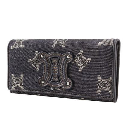 Celine Triomphe Denim Navy Blue Women's Long Wallet