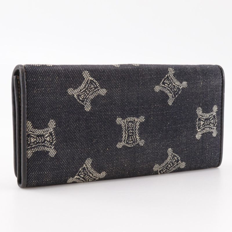 Celine Triomphe Denim Navy Blue Women's Long Wallet