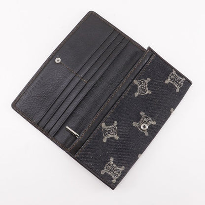 Celine Triomphe Denim Navy Blue Women's Long Wallet