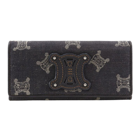 Celine Triomphe Denim Navy Blue Women's Long Wallet