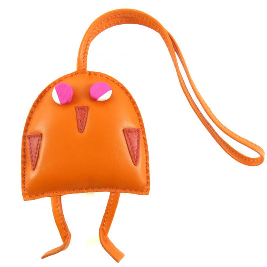 Hermes Petit H Petit Ashe Charm Owl Leather Silk Bagcharm Orange Pink With