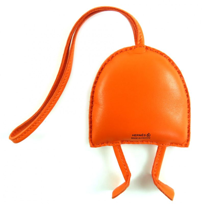 Hermes Petit H Petit Ashe Charm Owl Leather Silk Bagcharm Orange Pink With