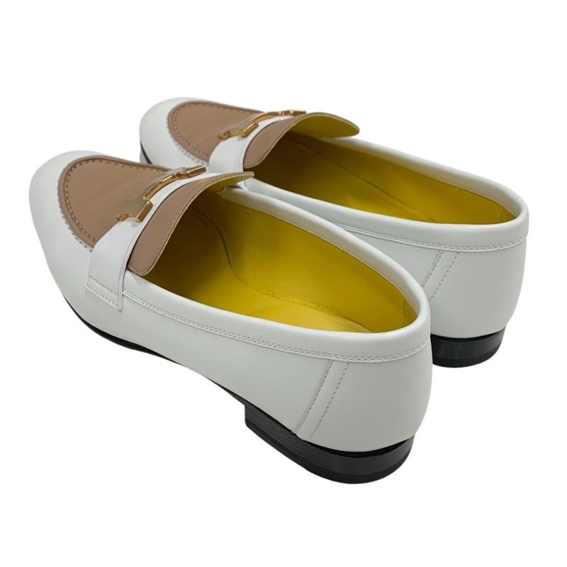 Hermes Paris Loafers Leather Shoes Leather White Beige White Gold Moccasins