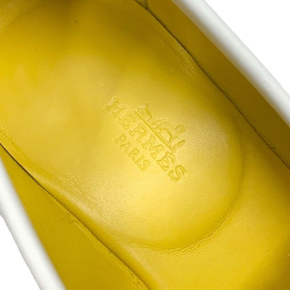 Hermes Paris Loafers Leather Shoes Leather White Beige White Gold Moccasins