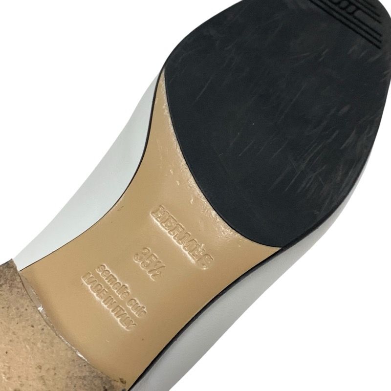 Hermes Paris Loafers Leather Shoes Leather White Beige White Gold Moccasins