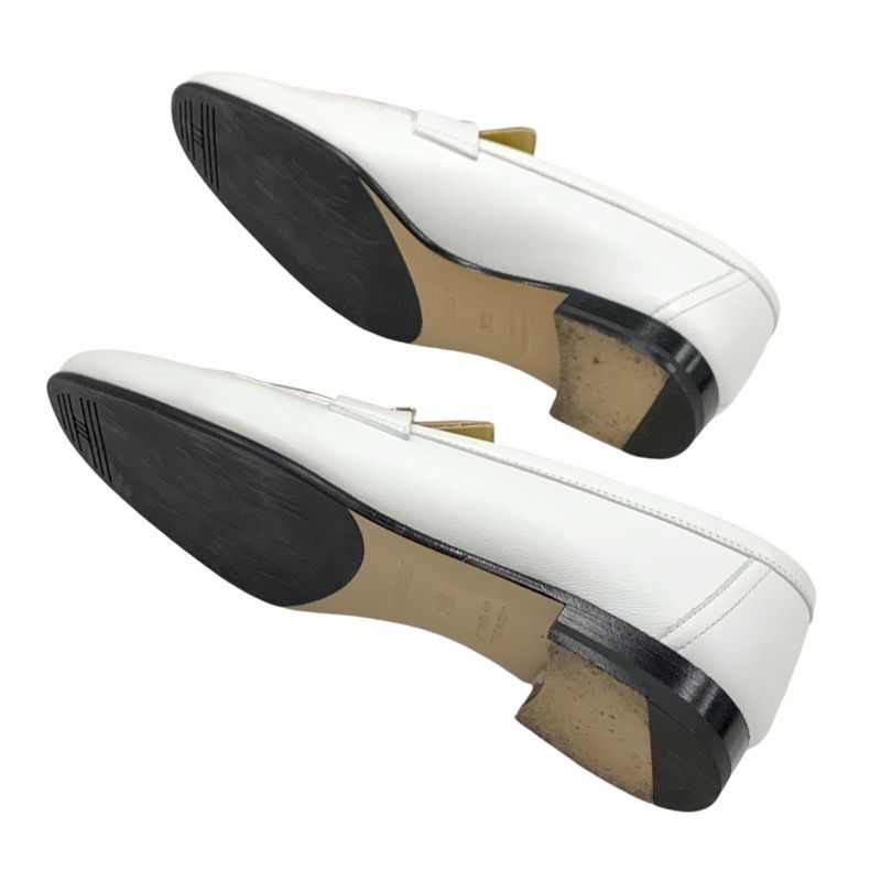 Hermes Paris Loafers Leather Shoes Leather White Beige White Gold Moccasins