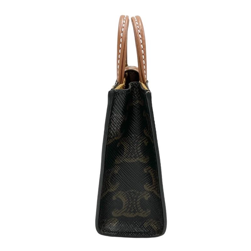 Celine Charm Brown White Gold Triomphe Canvas Logo Micro Vertical Cabas