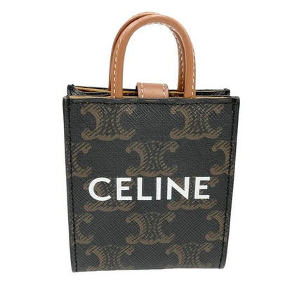 Celine Charm Brown White Gold Triomphe Canvas Logo Micro Vertical Cabas
