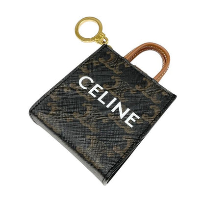 Celine Charm Brown White Gold Triomphe Canvas Logo Micro Vertical Cabas
