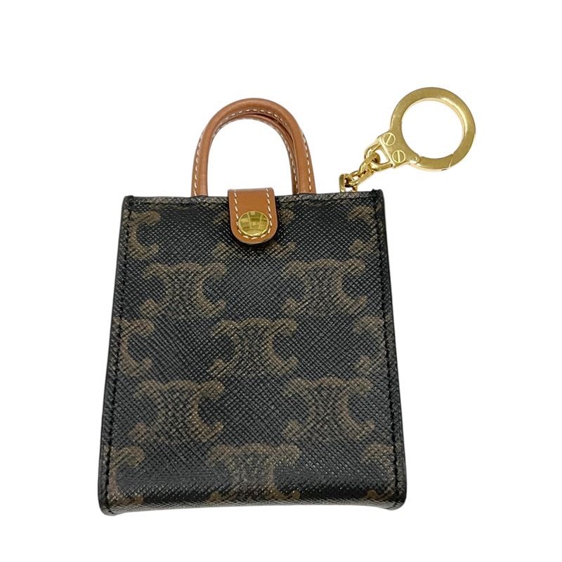 Celine Charm Brown White Gold Triomphe Canvas Logo Micro Vertical Cabas
