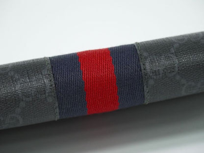 Authentic Gucci New Web Sherry Line GG Supreme Round Zipper Long Wallet Gray