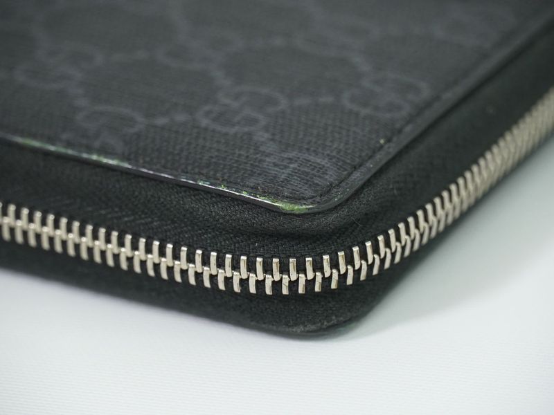 Authentic Gucci New Web Sherry Line GG Supreme Round Zipper Long Wallet Gray