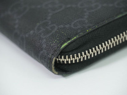 Authentic Gucci New Web Sherry Line GG Supreme Round Zipper Long Wallet Gray