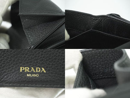 Authentic Prada Leather Trifold Fold Wallet Compact Wallet Black Wallet