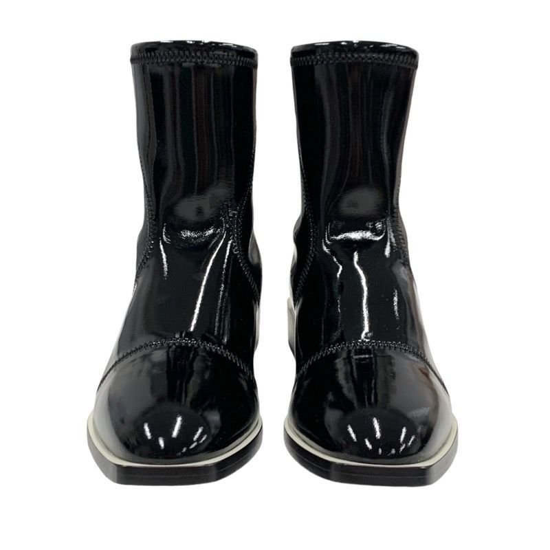 Fendi Boots Short Boots Shoes Patent Black Beige Black Unused Back Zip