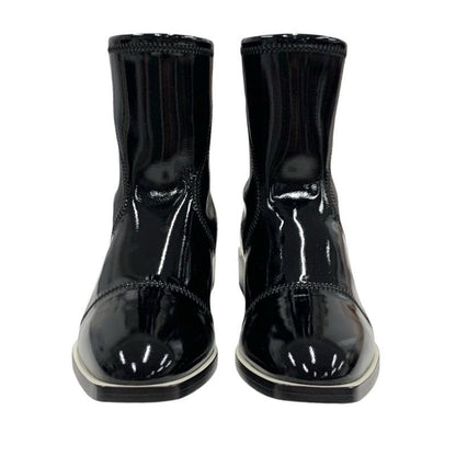 Fendi Boots Short Boots Shoes Patent Black Beige Black Unused Back Zip