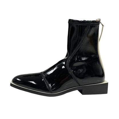 Fendi Boots Short Boots Shoes Patent Black Beige Black Unused Back Zip