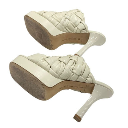Bottega Veneta Sandals Shoes Leather Ivory Intrecciato Mules