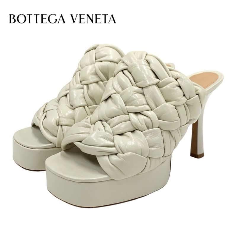 Bottega Veneta Sandals Shoes Leather Ivory Intrecciato Mules