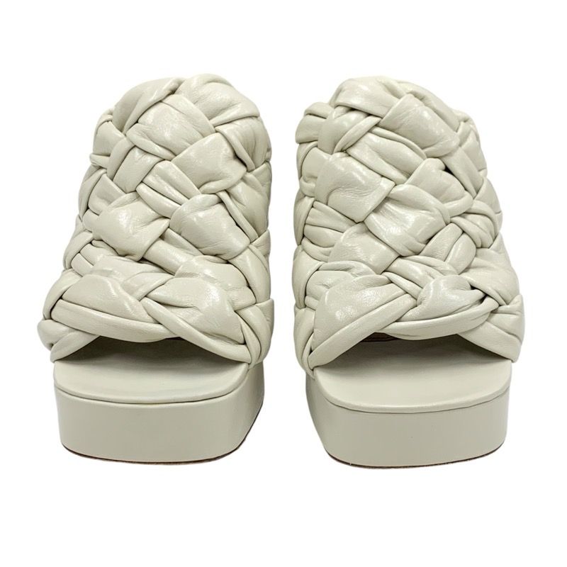 Bottega Veneta Sandals Shoes Leather Ivory Intrecciato Mules