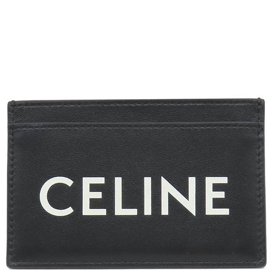 Celine Card Case Logo Card Holder Leather Black 10b703dmf