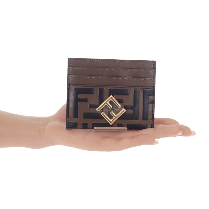 Fendi FF Diamond 8m0445adymf13vk Card Case Leather Brown Gold Hardware Ladies