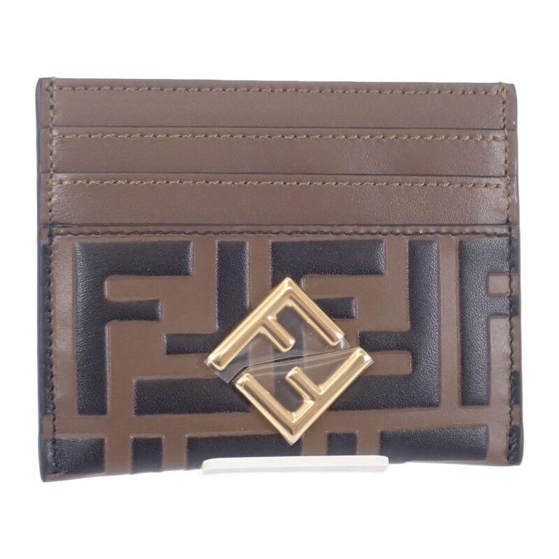 Fendi FF Diamond 8m0445adymf13vk Card Case Leather Brown Gold Hardware Ladies