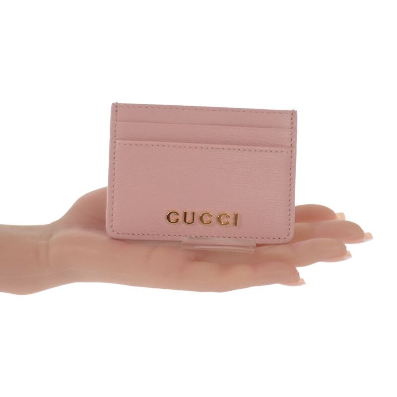 Gucci Script 7734280op0n5909 Card Case Leather Light Pink Gold Hardware Ladies