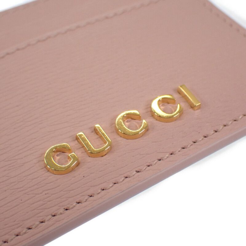 Gucci Script 7734280op0n5909 Card Case Leather Light Pink Gold Hardware Ladies