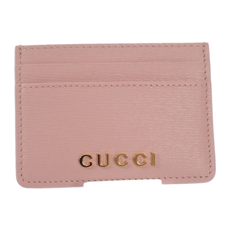 Gucci Script 7734280op0n5909 Card Case Leather Light Pink Gold Hardware Ladies