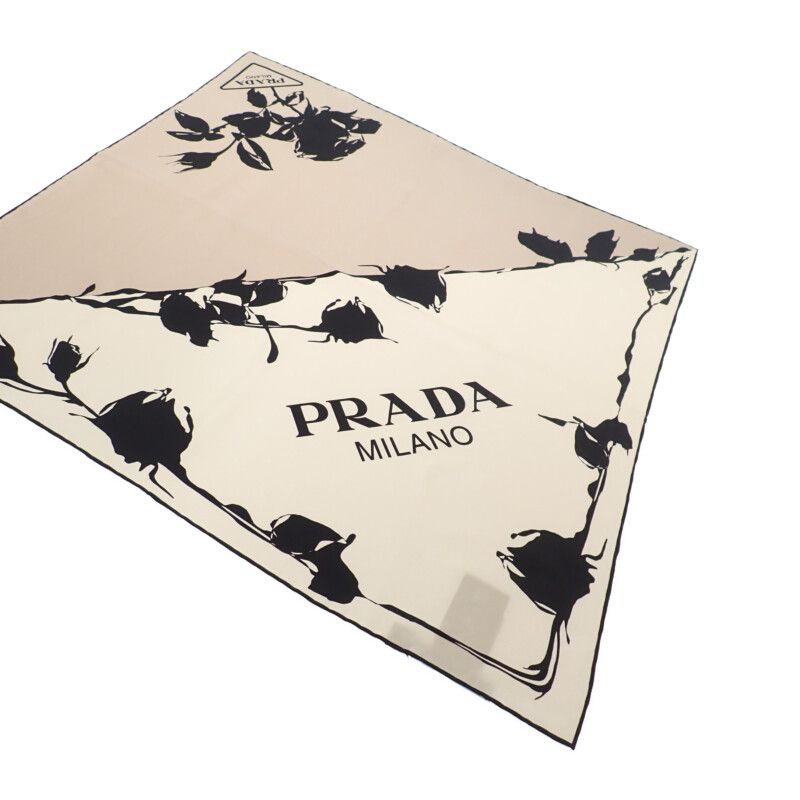 Prada Printed Twill Scarf 1ff004 Scarf Silk Quartz Beige Pink Ladies [ranked A