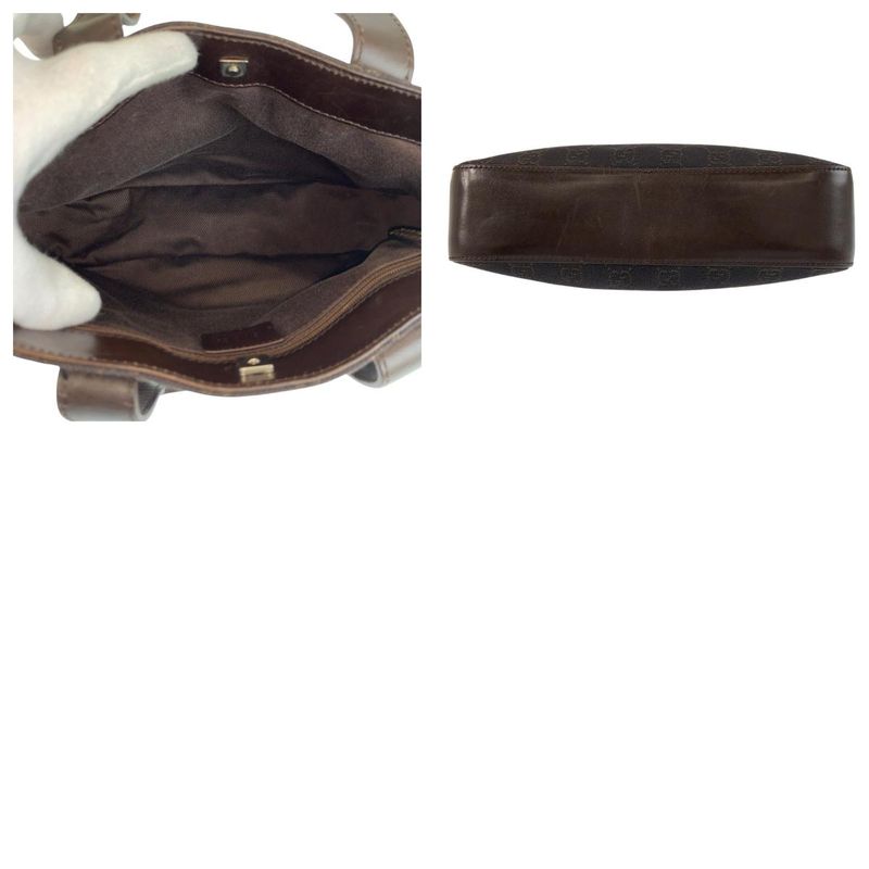 Gucci Brown Silver Hardware GG Canvas/leather 73984 Handbag Mini Tote Bag Women