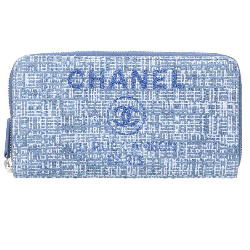 Chanel A80056 Deauville Coco Mark Tweed Round Zip Wallet Ladies