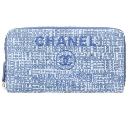 Chanel A80056 Deauville Coco Mark Tweed Round Zip Wallet Ladies