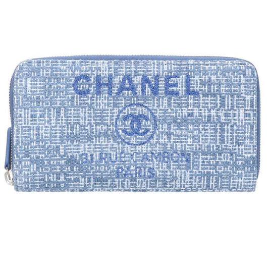 Chanel A80056 Deauville Coco Mark Tweed Round Zip Wallet Ladies
