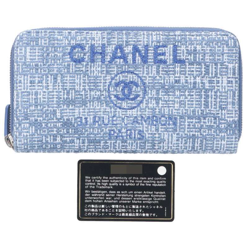 Chanel A80056 Deauville Coco Mark Tweed Round Zip Wallet Ladies