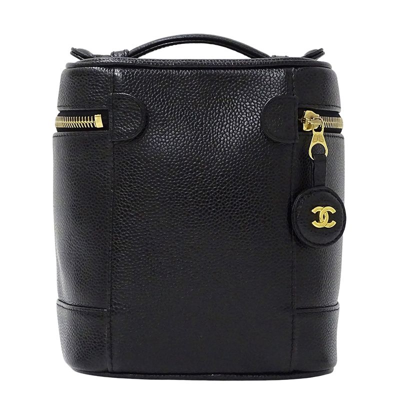 Chanel Bag Ladies Brand Vanity Bag Handbag Caviar Skin Black Gold Hardware