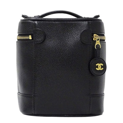Chanel Bag Ladies Brand Vanity Bag Handbag Caviar Skin Black Gold Hardware