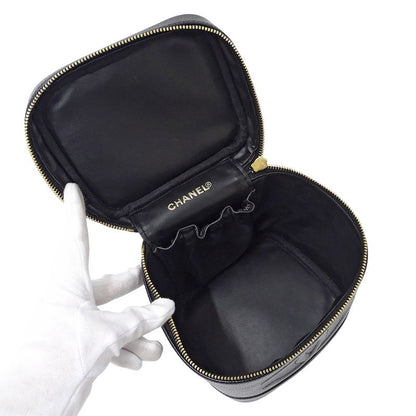 Chanel Bag Ladies Brand Vanity Bag Handbag Caviar Skin Black Gold Hardware