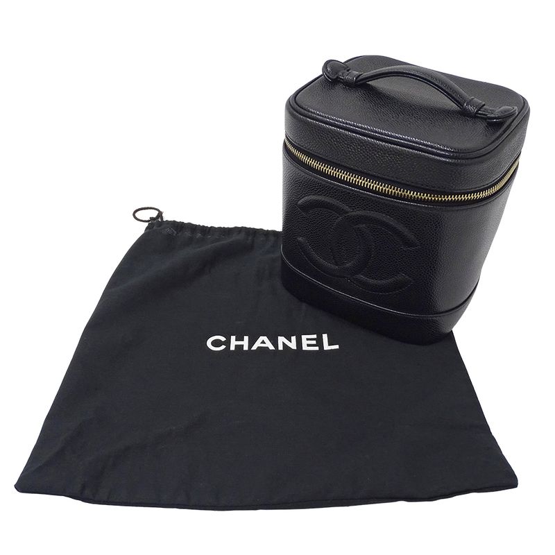 Chanel Bag Ladies Brand Vanity Bag Handbag Caviar Skin Black Gold Hardware