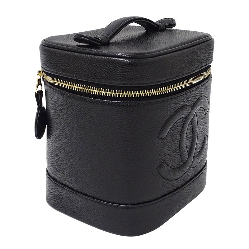 Chanel Bag Ladies Brand Vanity Bag Handbag Caviar Skin Black Gold Hardware