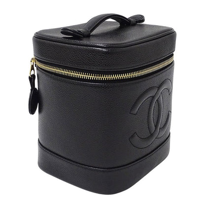 Chanel Bag Ladies Brand Vanity Bag Handbag Caviar Skin Black Gold Hardware