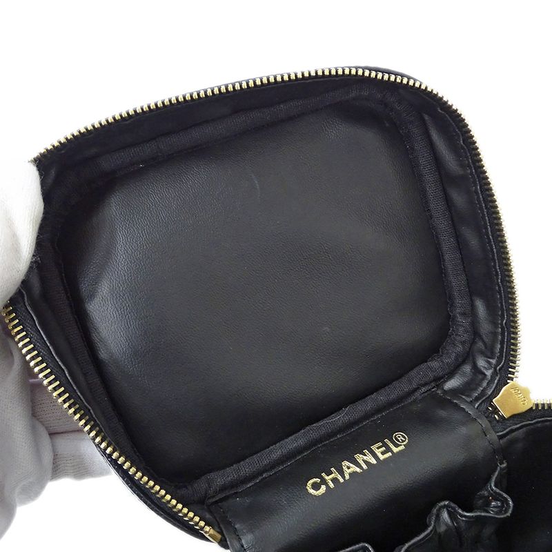 Chanel Bag Ladies Brand Vanity Bag Handbag Caviar Skin Black Gold Hardware
