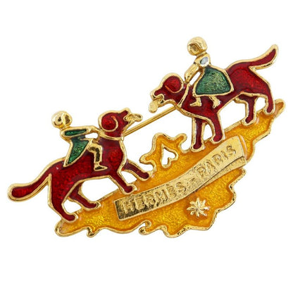 Hermes Girl And Dog Cloisonne Girl & Dog Vintage Cloisonne Ware Gold Plated