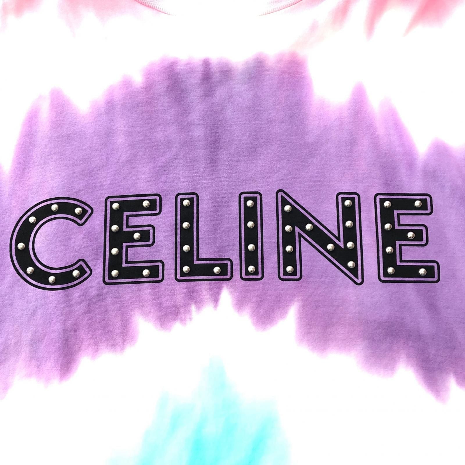Celine Studded Logo Print Loose T-Shirt Multicolor Size XS