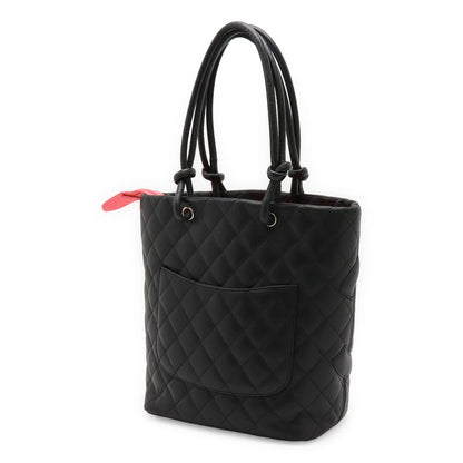 Chanel Cambon Line Medium Tote Shoulder Bag Soft Calf Leather Black Pink A25167