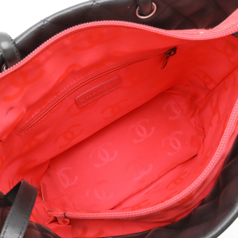 Chanel Cambon Line Medium Tote Shoulder Bag Soft Calf Leather Black Pink A25167
